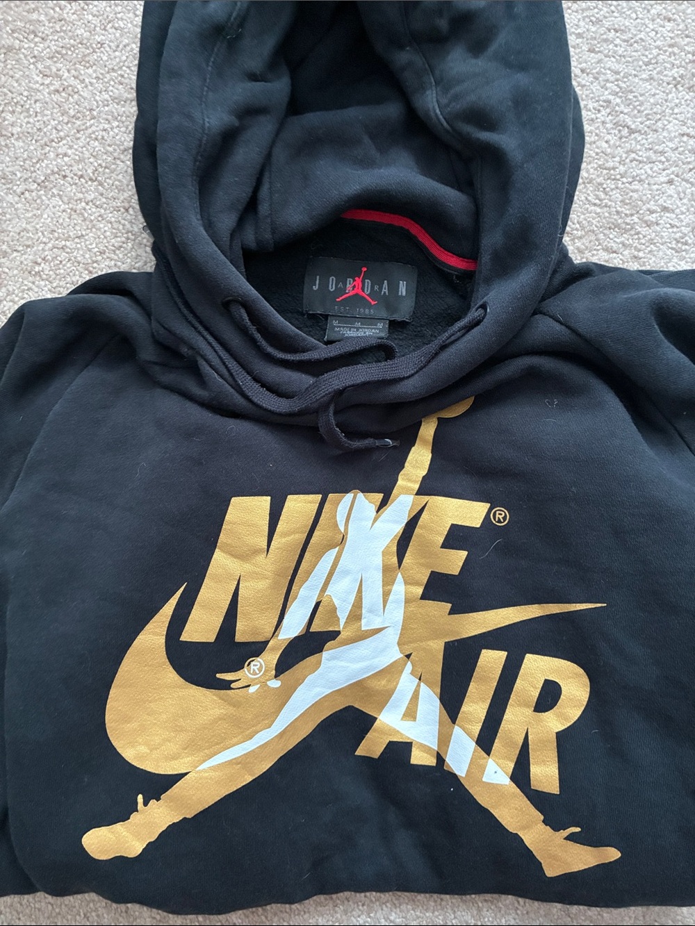 🏀 Jordan Black Hoodie with Gold & White Jumpman Graphic